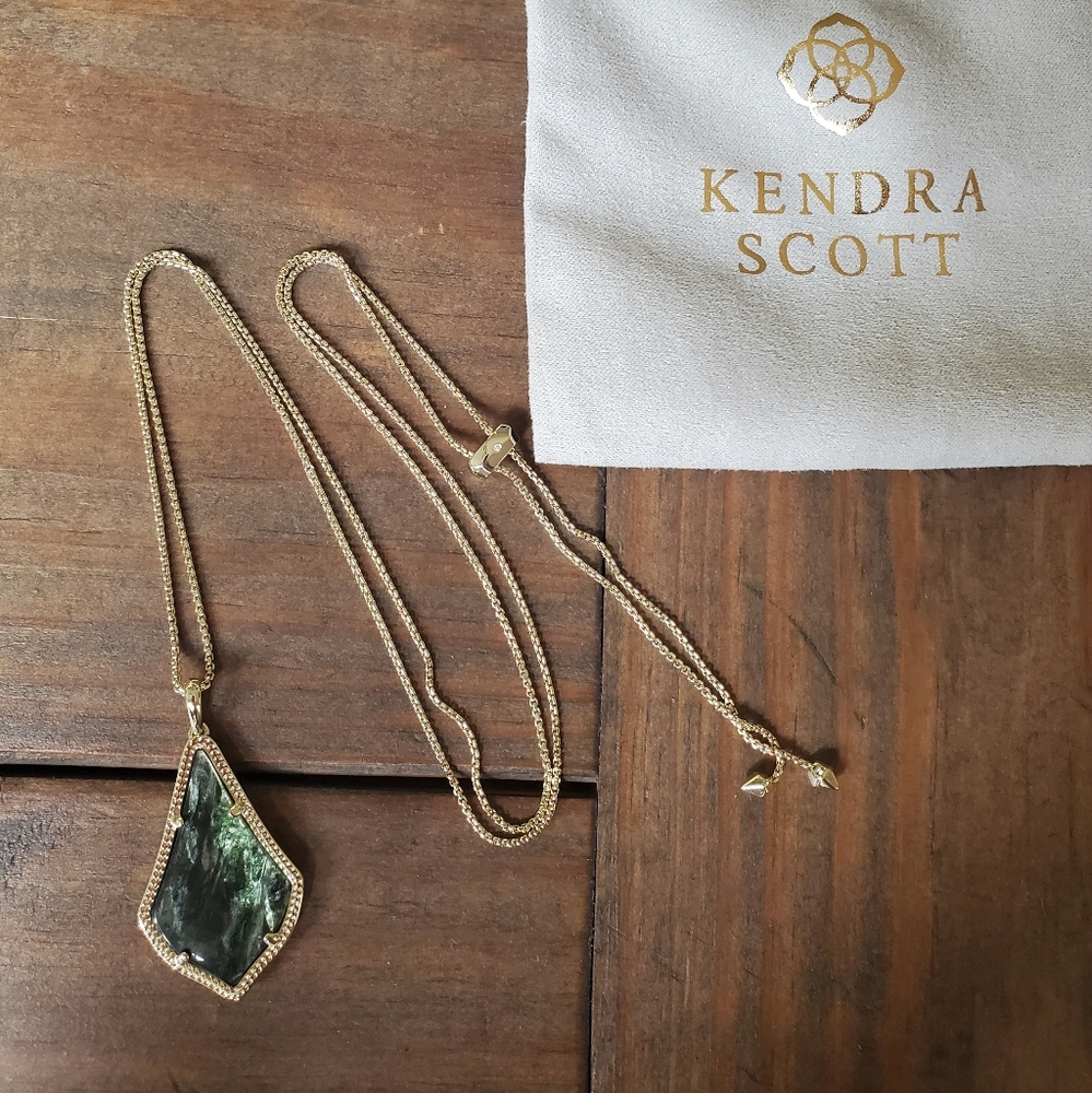 Kendra Scott Sage Olive Green Adjustable Pendant Necklace